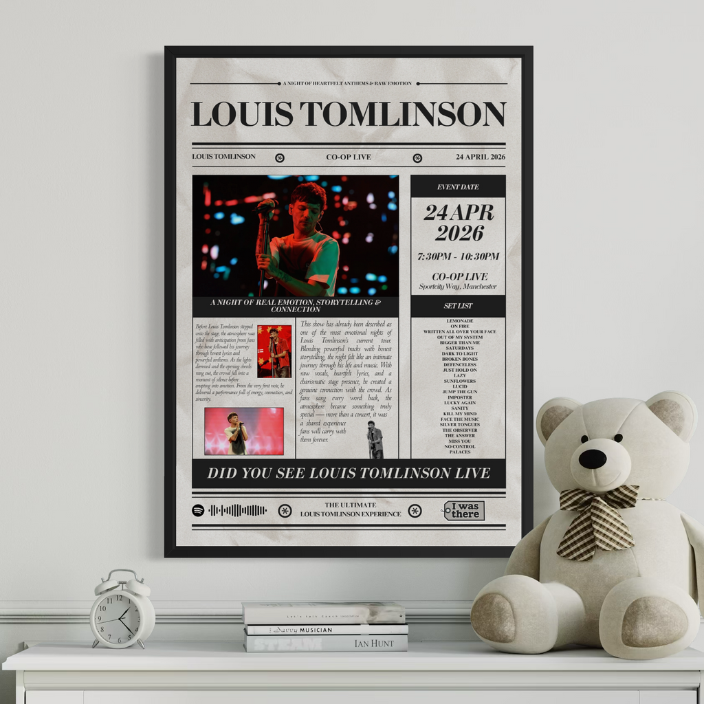 Louis Tomlinson - Personalised Newspaper Style Concert Poster