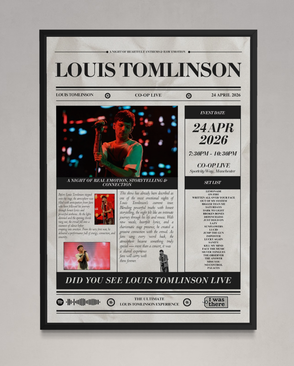 Louis Tomlinson - Personalised Newspaper Style Concert Poster