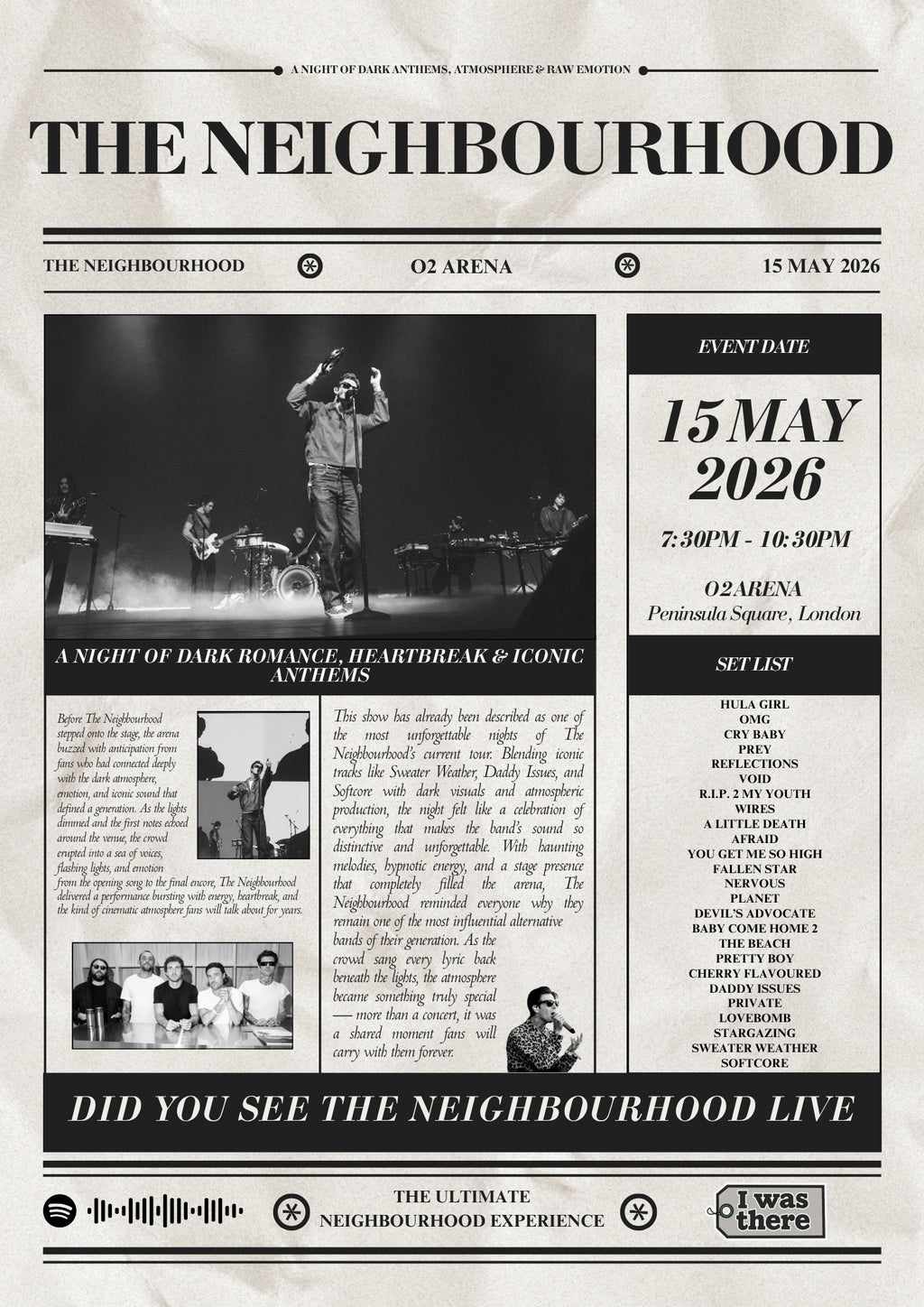 The Neighbourhood - Personalised Newspaper Style Concert Poster