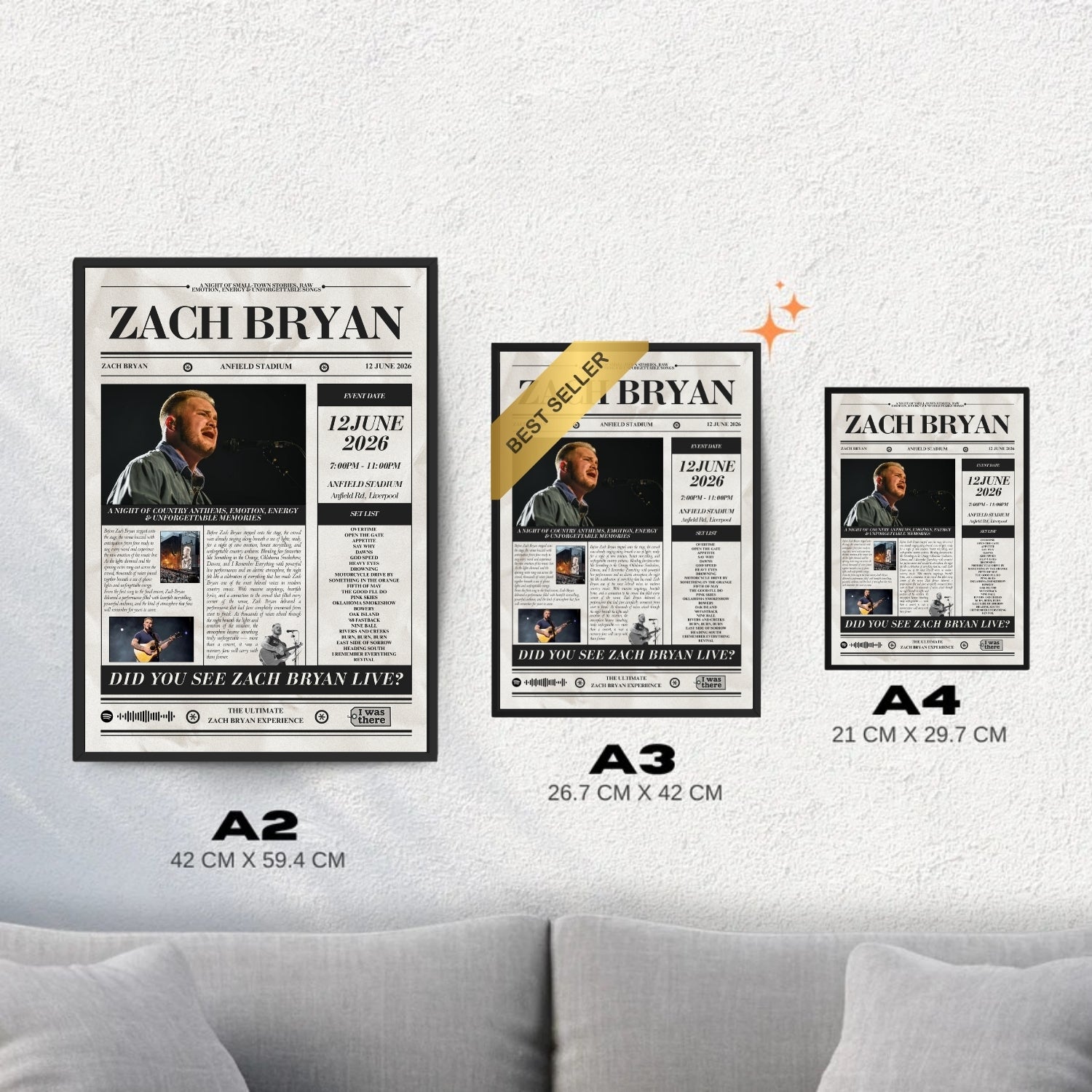 Zach Bryan - Personalised Newspaper Style Concert Poster