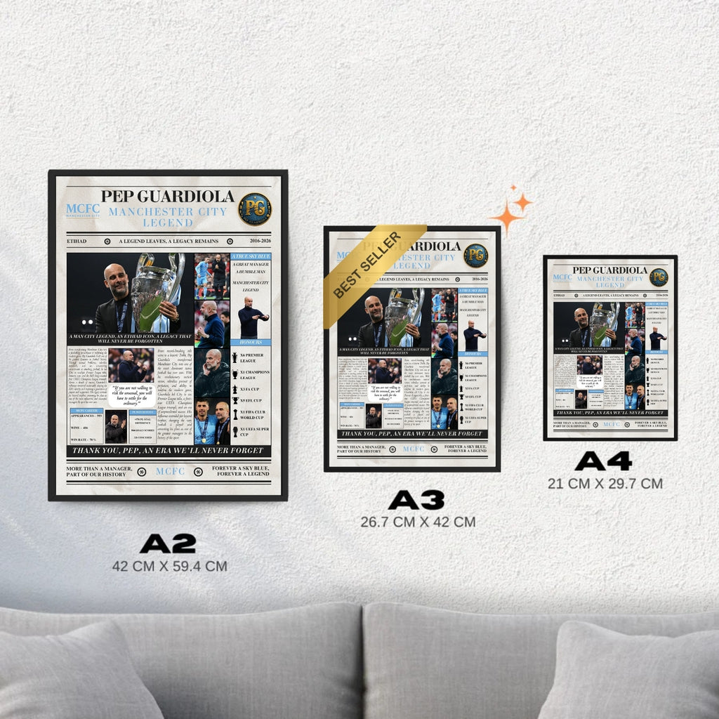 Pep Guardiola Man City Legends Poster - Newspaper Print