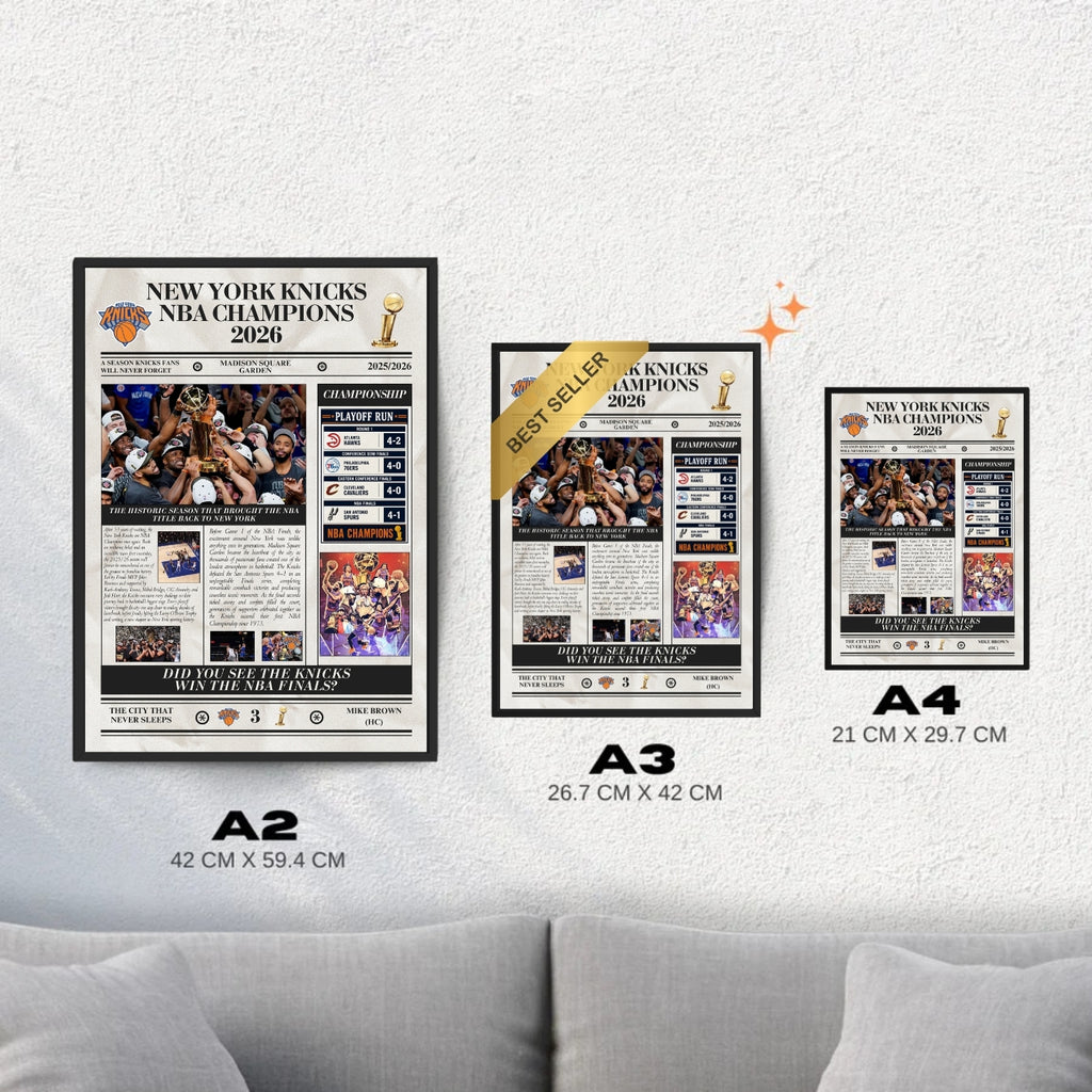 New York Knicks NBA Champions 2026 - Newspaper Style Poster