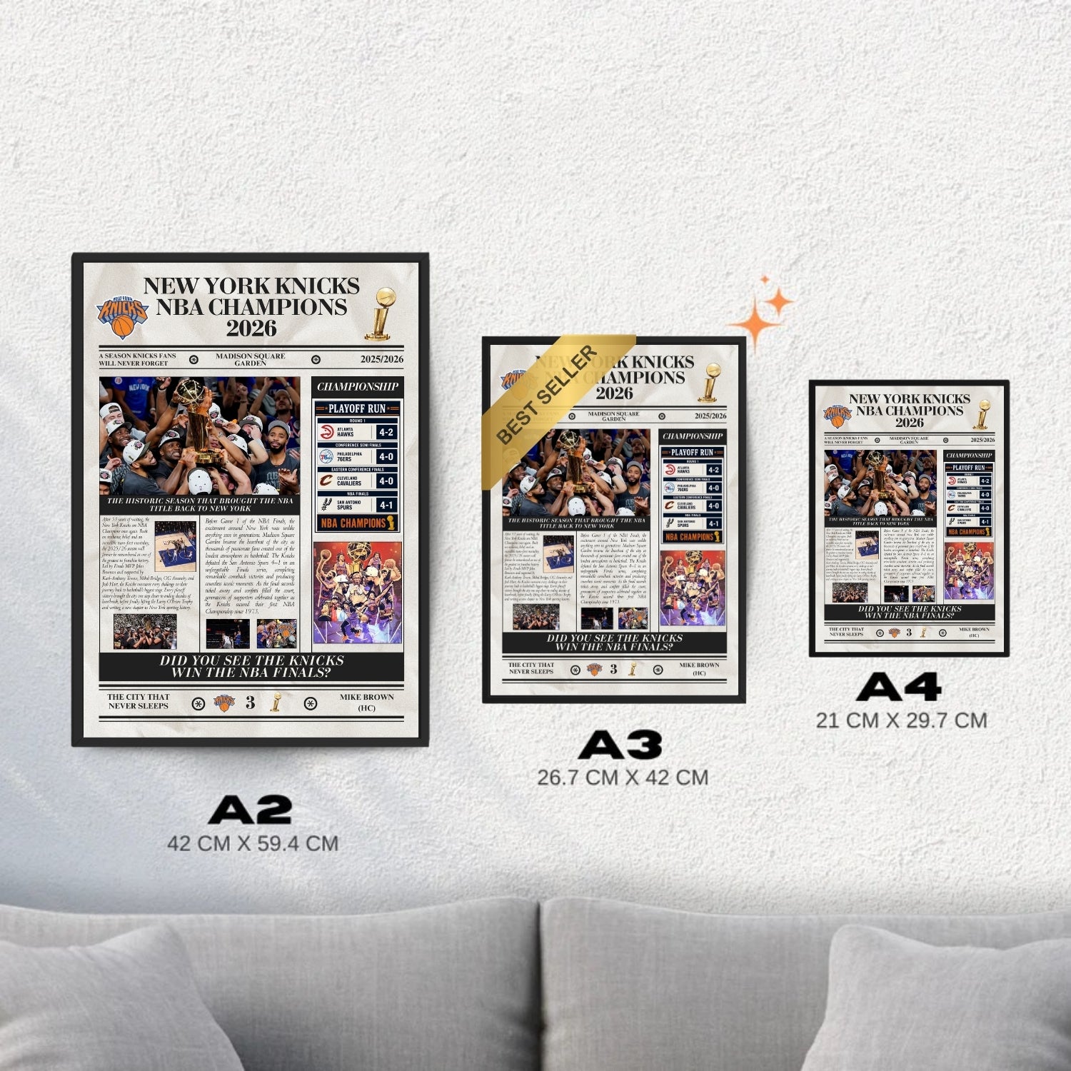 New York Knicks NBA Champions 2026 - Newspaper Style Poster