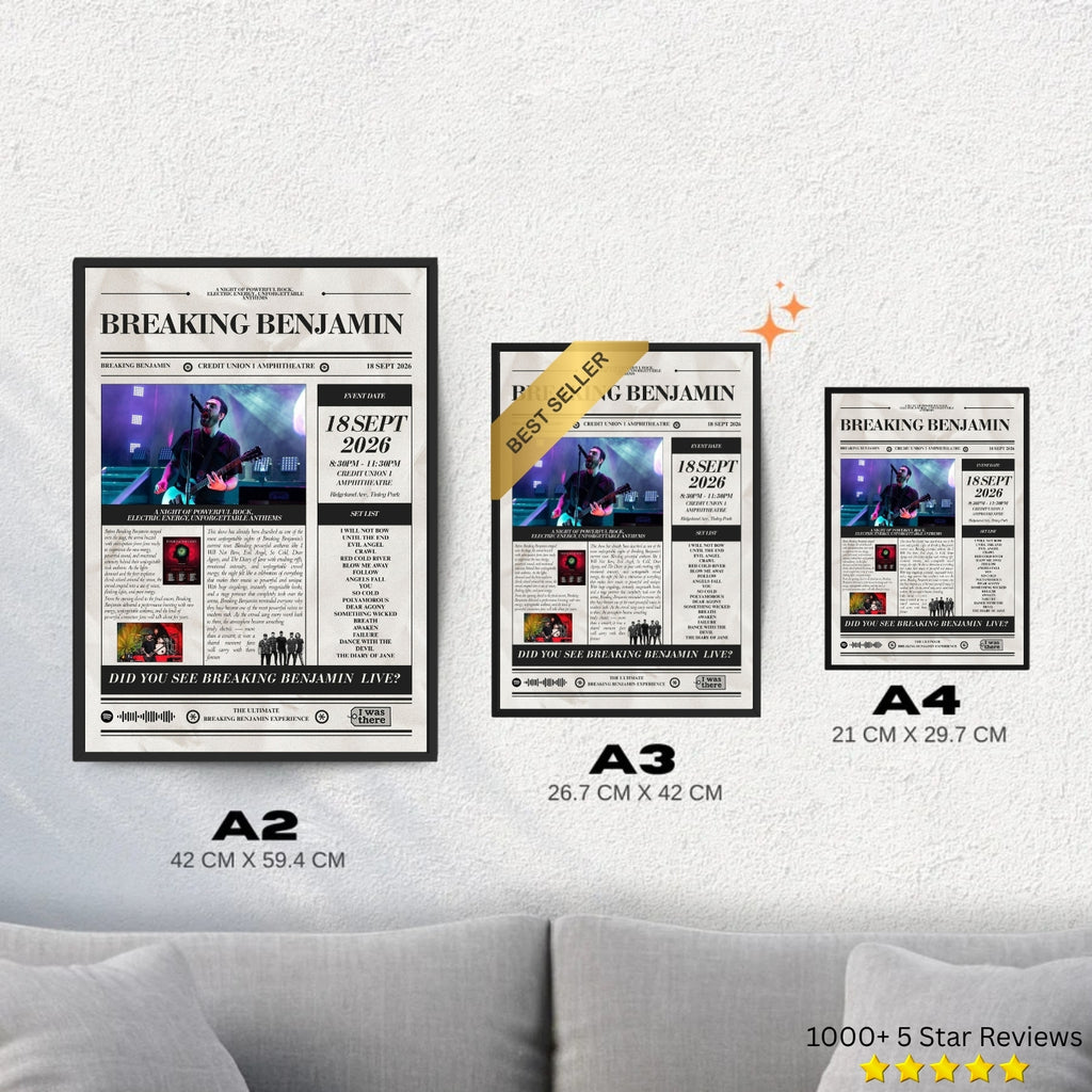 Breaking Benjamin - Personalised Newspaper Style Concert Poster (USA Tour)