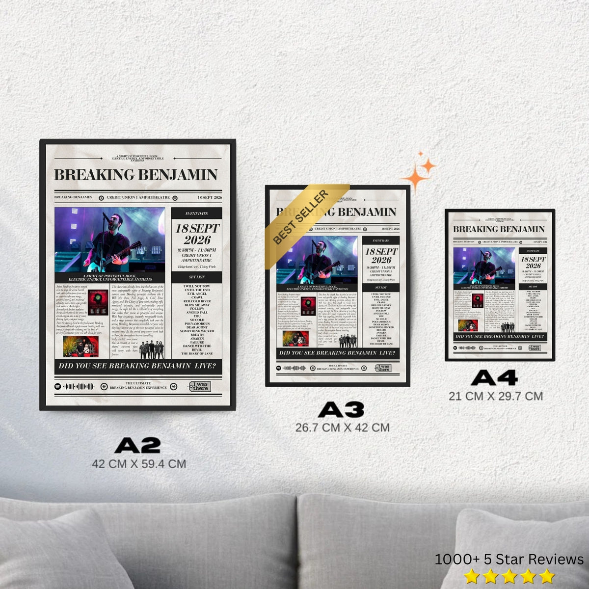 Breaking Benjamin - Personalised Newspaper Style Concert Poster (USA Tour)