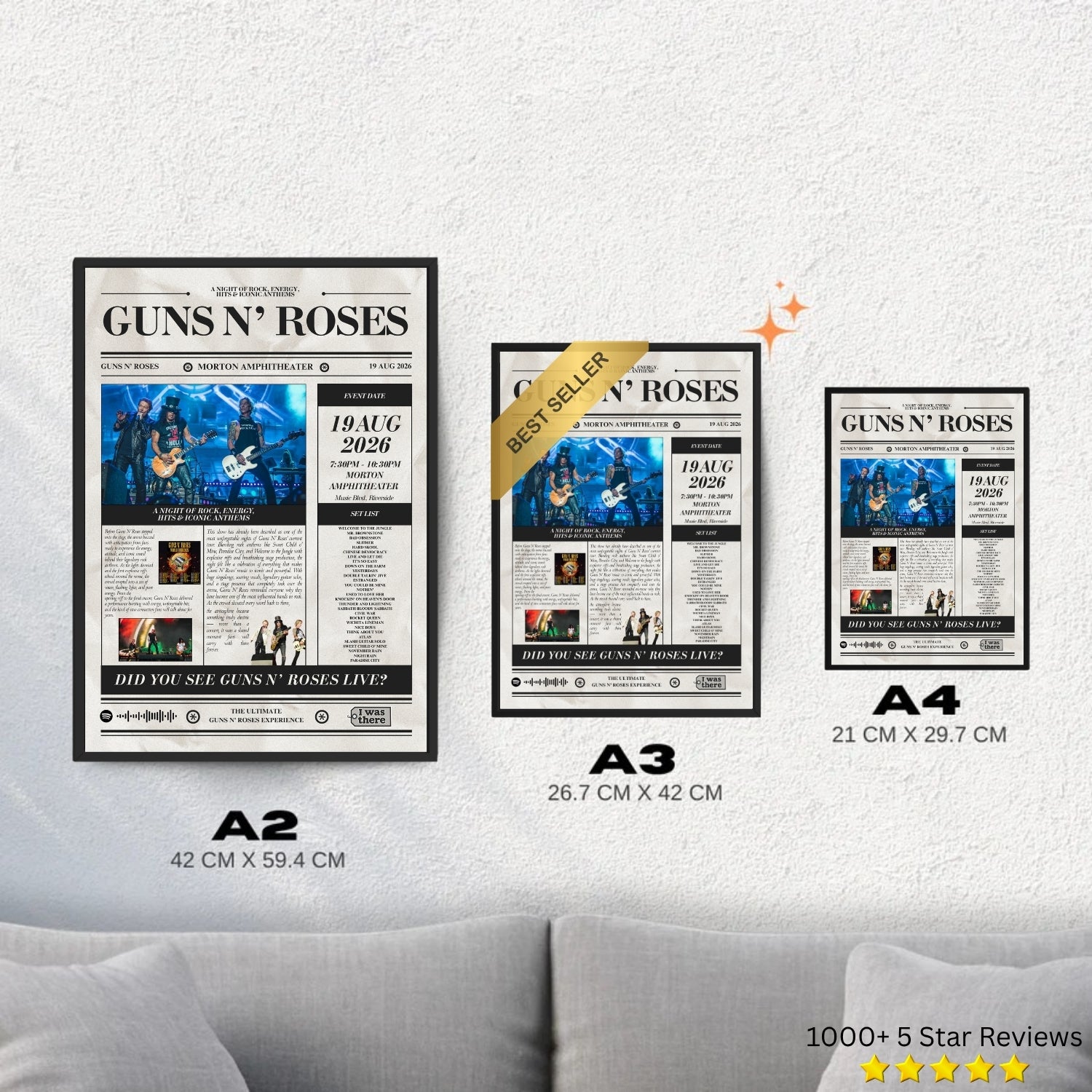Guns N'Roses - Personalised Newspaper Style Concert Poster (USA Tour)