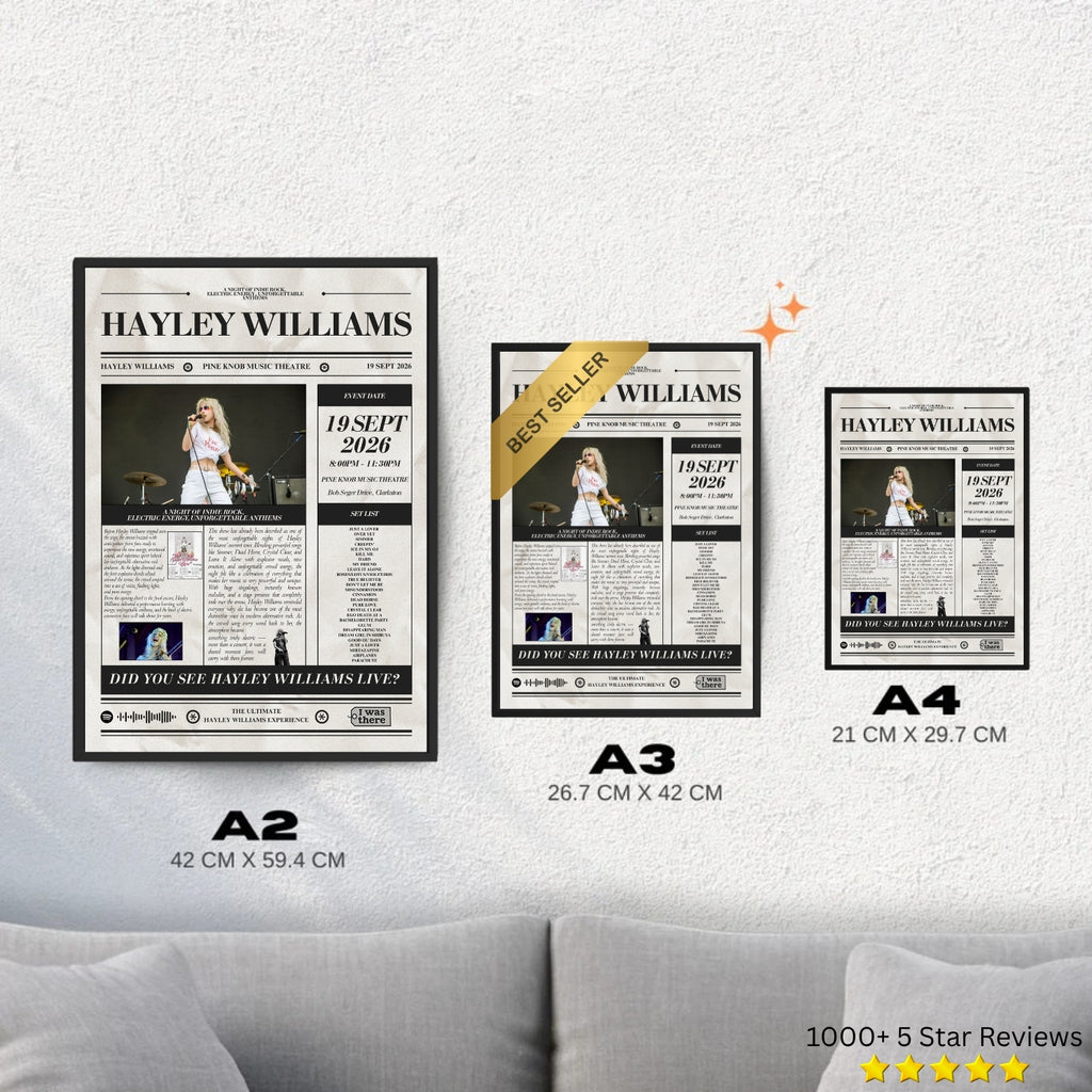 Hayley Williams - Personalised Newspaper Style Concert Poster (USA Tour)