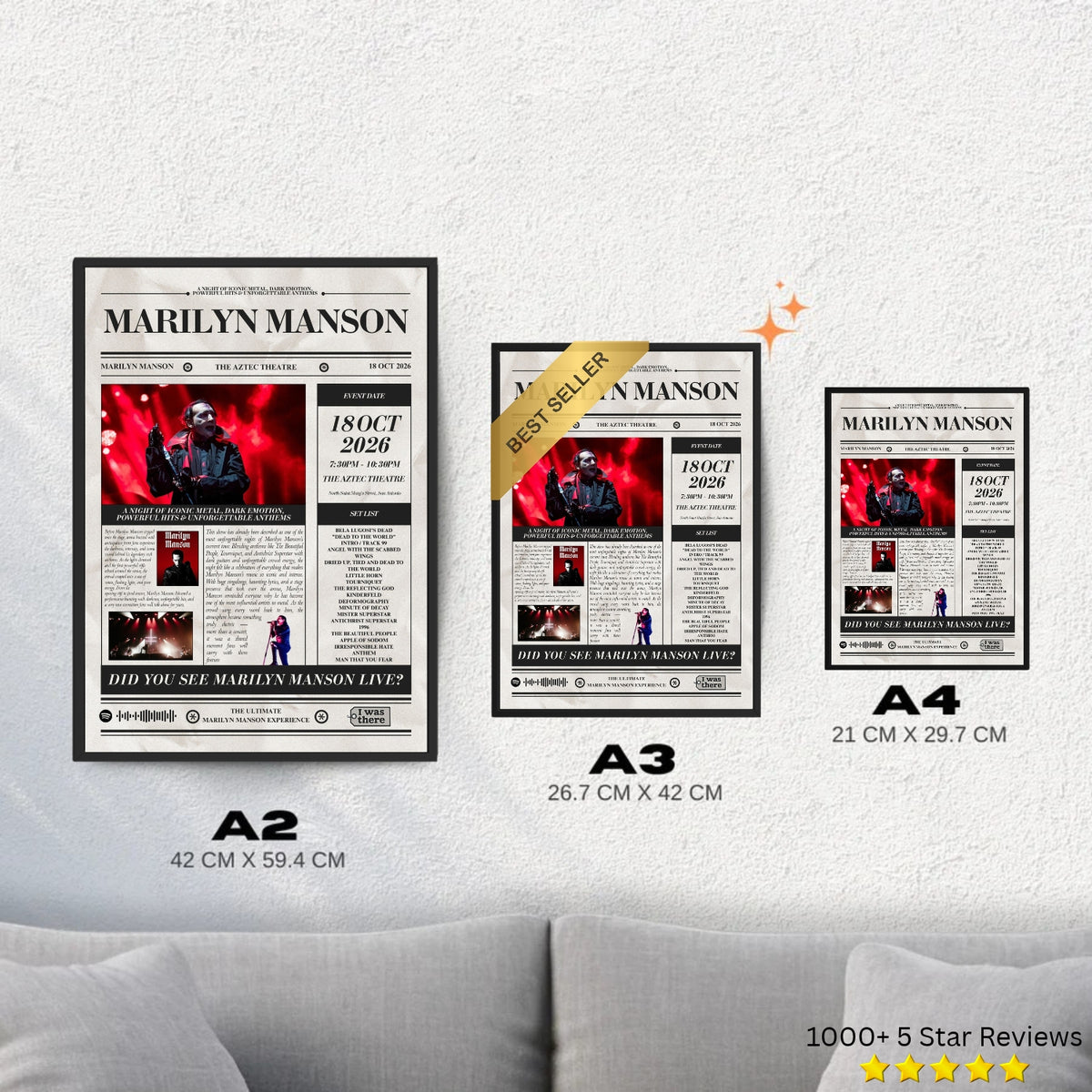 Marilyn Manson - Personalised Newspaper Style Concert Poster (USA Tour)