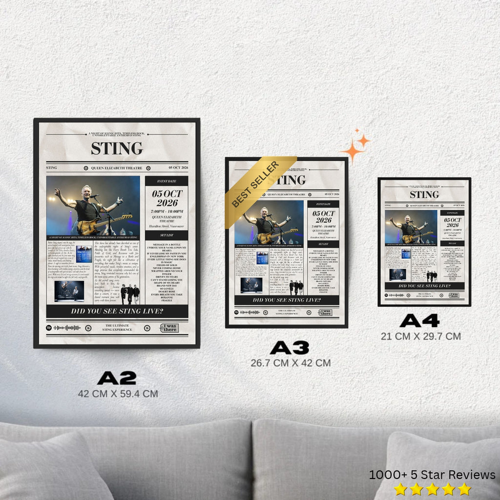 Sting - Personalised Newspaper Style Concert Poster (USA Tour)