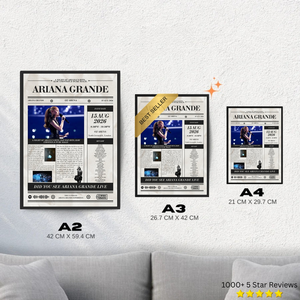 Ariana Grande - Personalised Newspaper Style Concert Poster