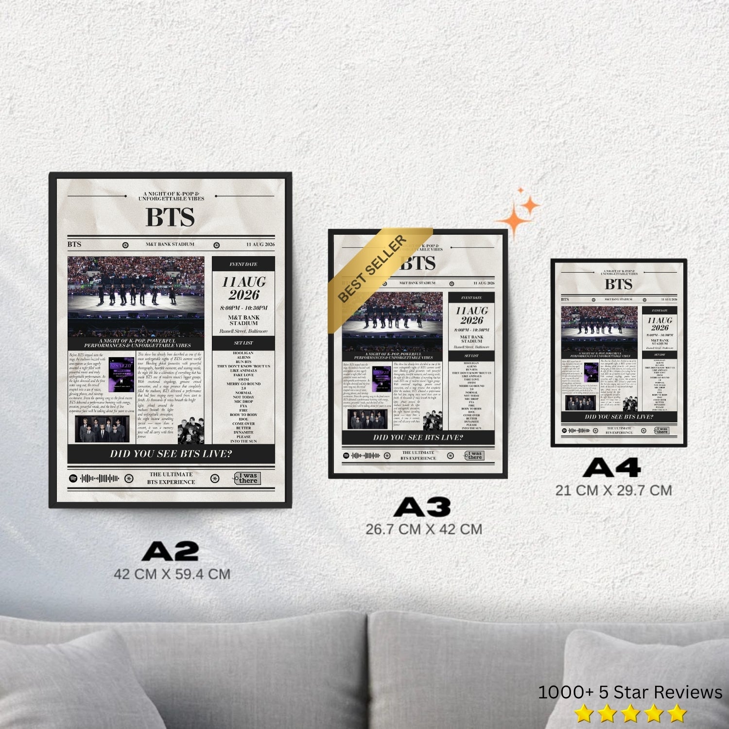 BTS - Personalised Newspaper Style Concert Poster (USA Tour)