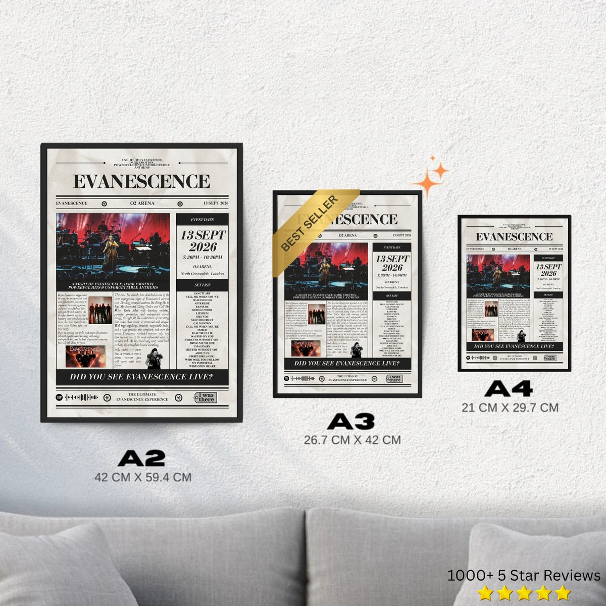 Evanescence - Personalised Newspaper Style Concert Poster