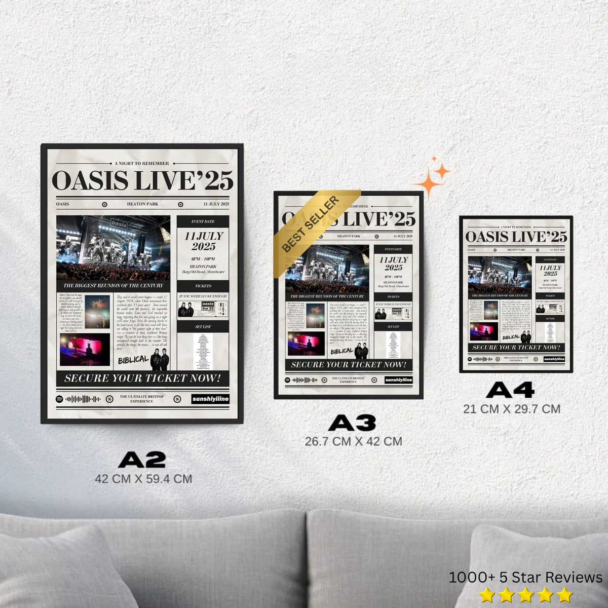 Oasis Live'25 Personalised Newspaper Poster - Oasis Inspired Print