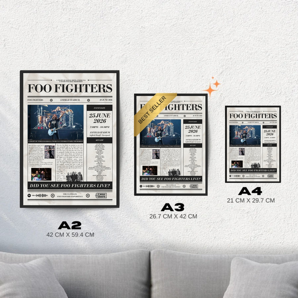 Foo Fighters - Personalised Newspaper Style Concert Posters