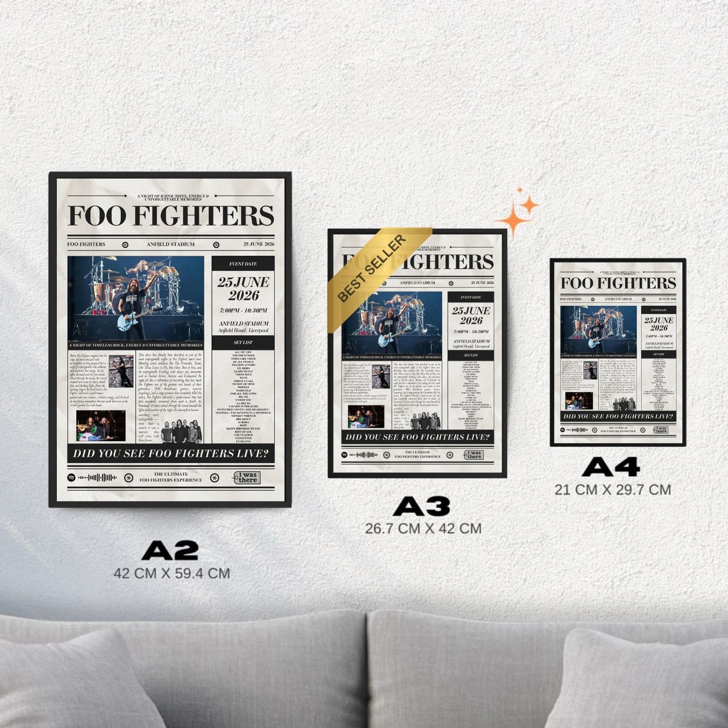 Foo Fighters - Personalised Newspaper Style Concert Posters