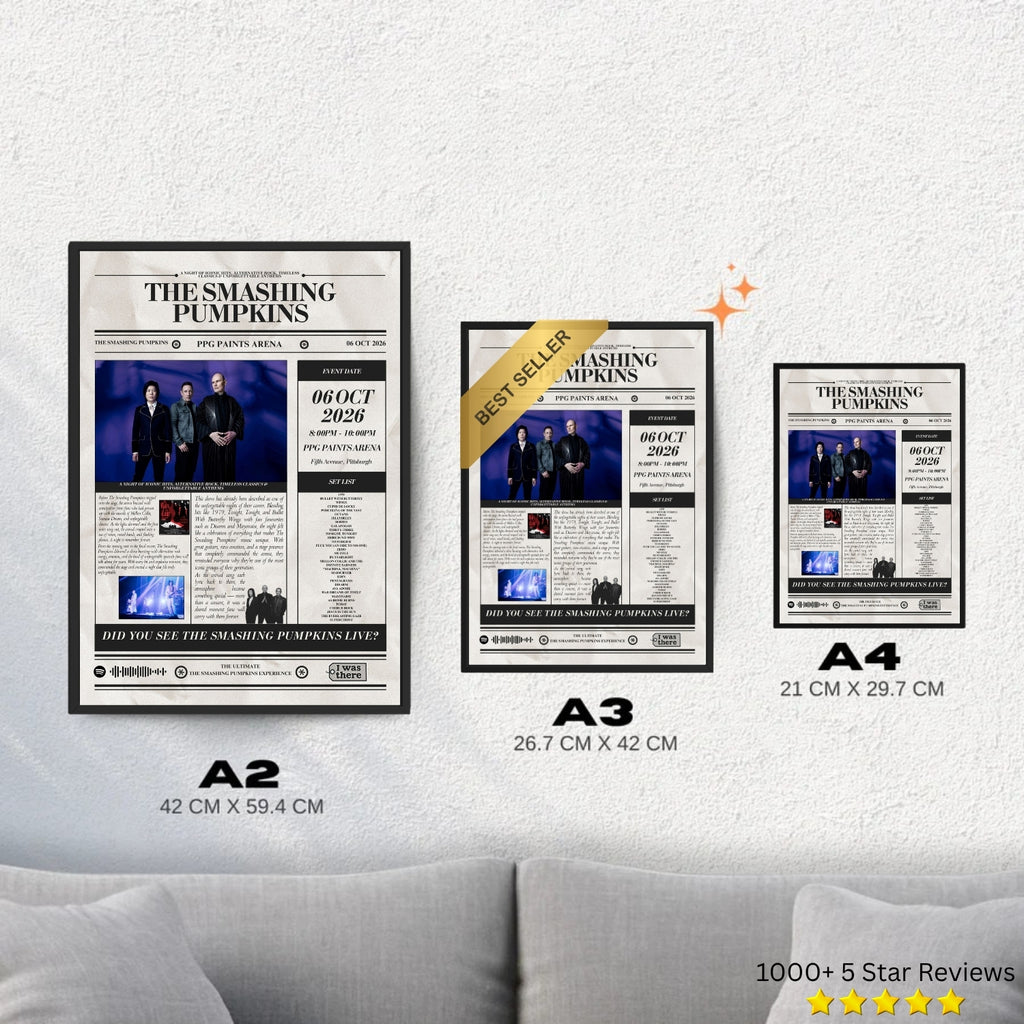 Smashing Pumpkins - Personalised Newspaper Style Concert Poster (USA Tour)