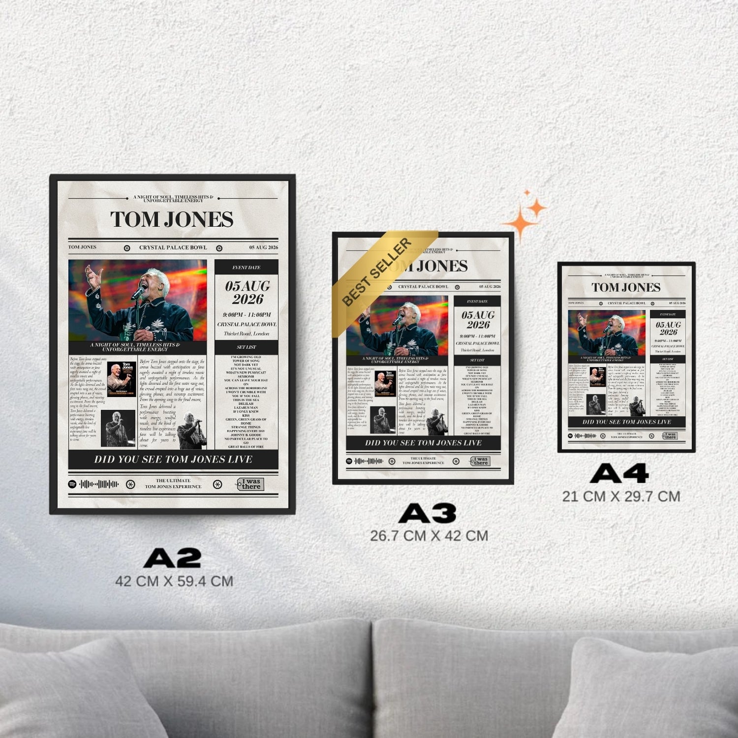 Tom Jones - Personalised Newspaper Style Concert Poster