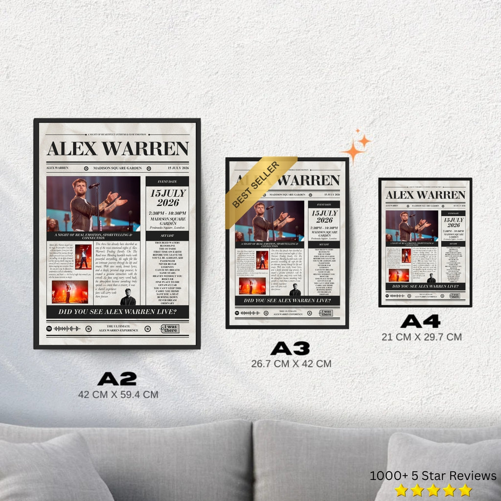 Alex Warren - Personalised Newspaper Style Concert Poster (USA Tour)