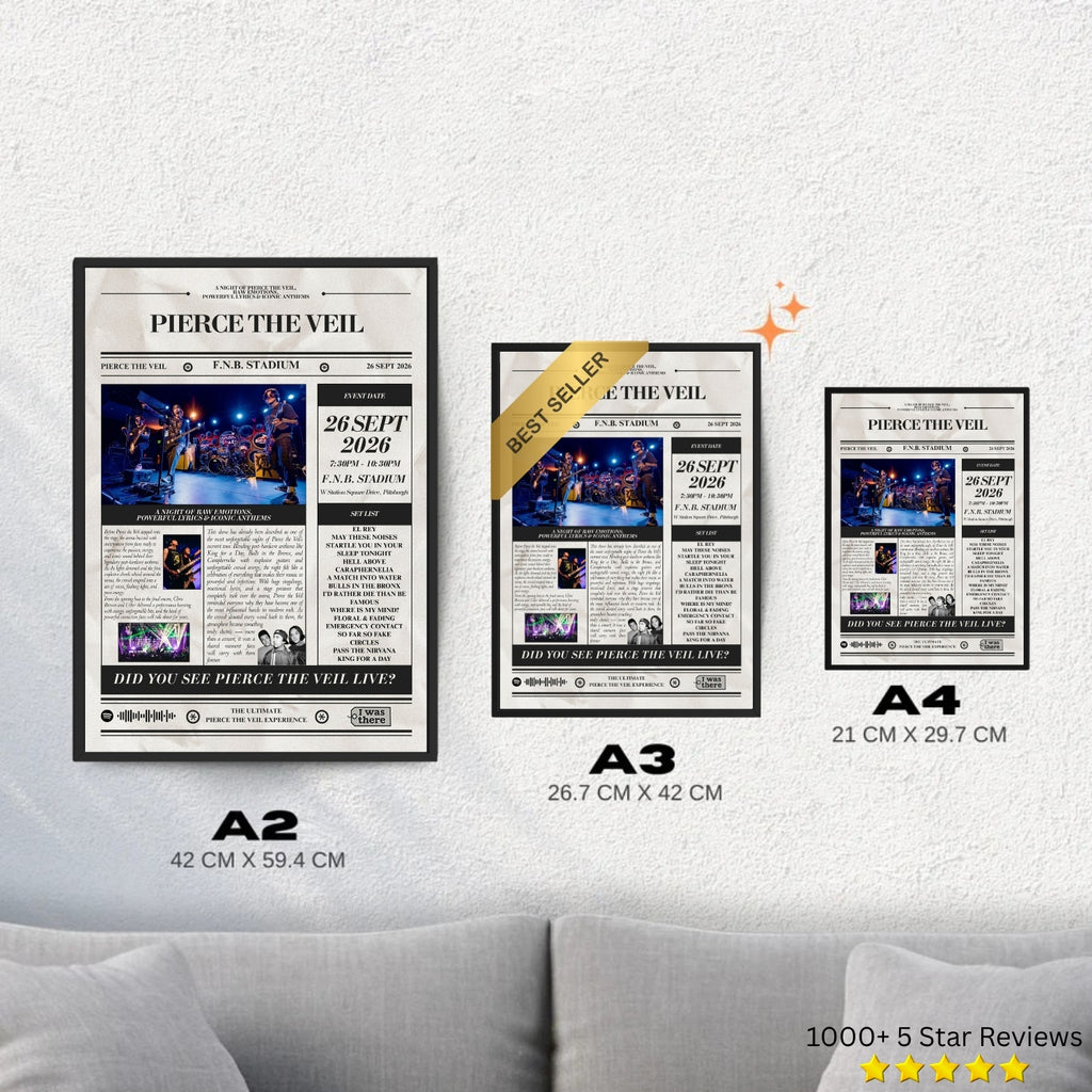 Pierce The Veil - Personalised Newspaper Style Concert Poster (USA Tour)