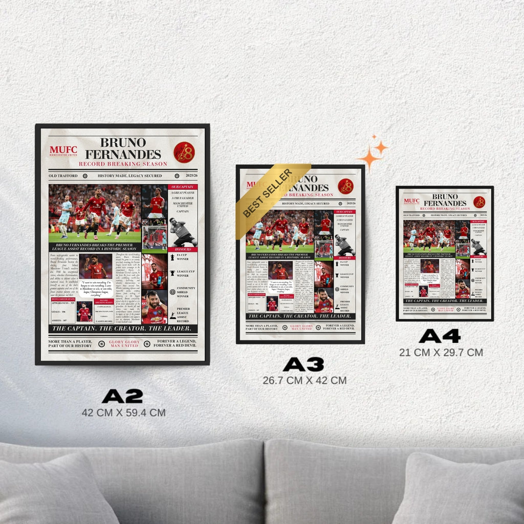 Bruno Fernandes Record Breaking Season Poster - Man United Newspaper Print