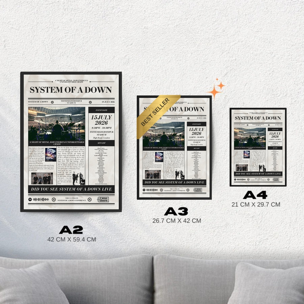 System of a Down - Personalised Newspaper Style Concert Poster