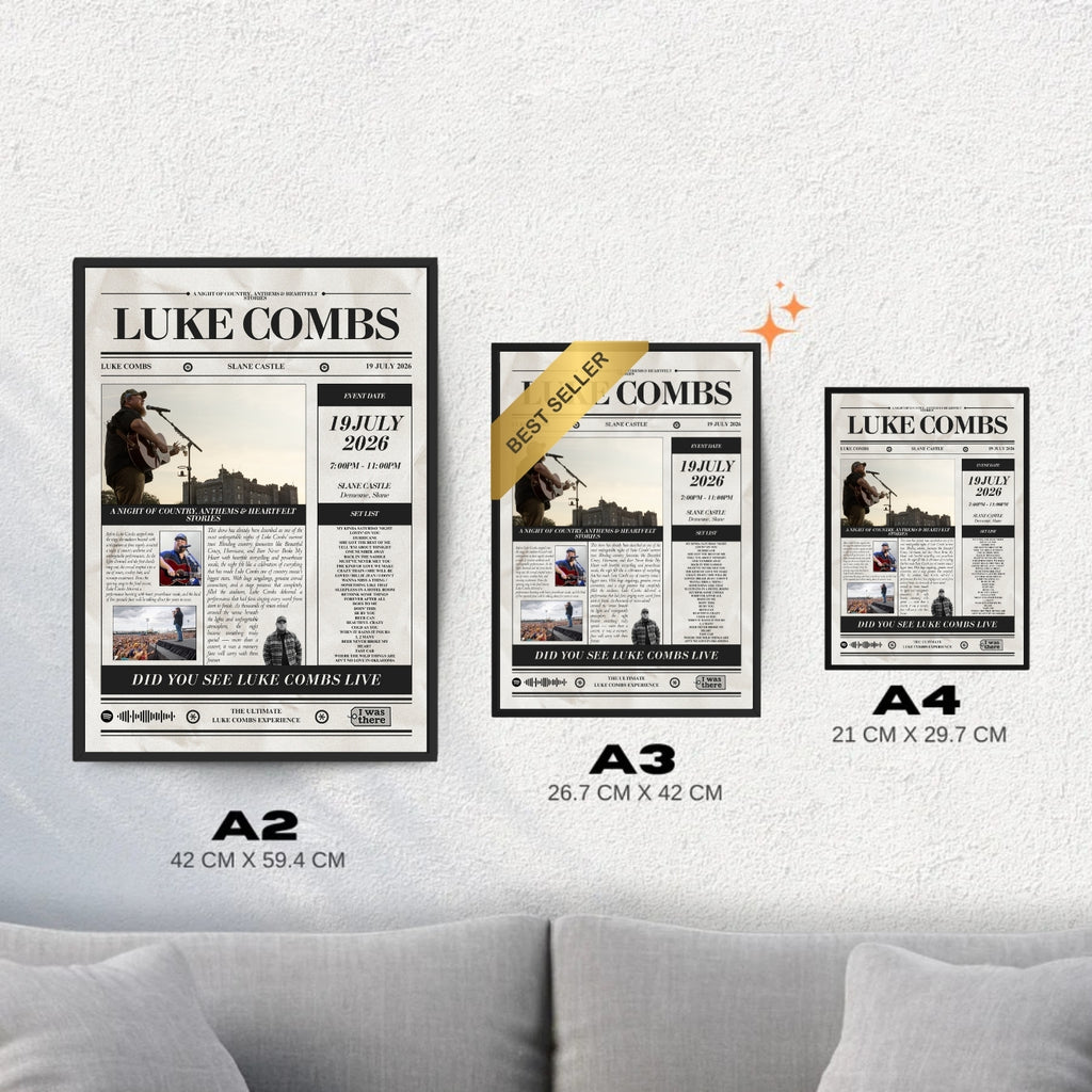 Luke Combs - Personalised Newspaper Style Concert Poster