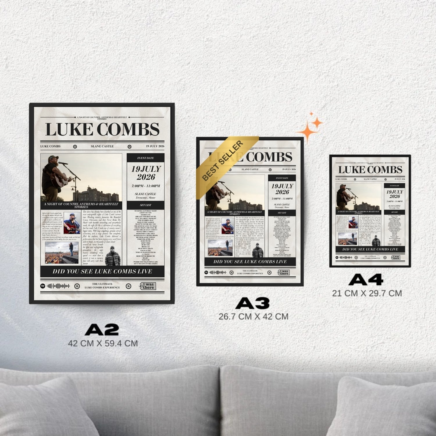 Luke Combs - Personalised Newspaper Style Concert Poster