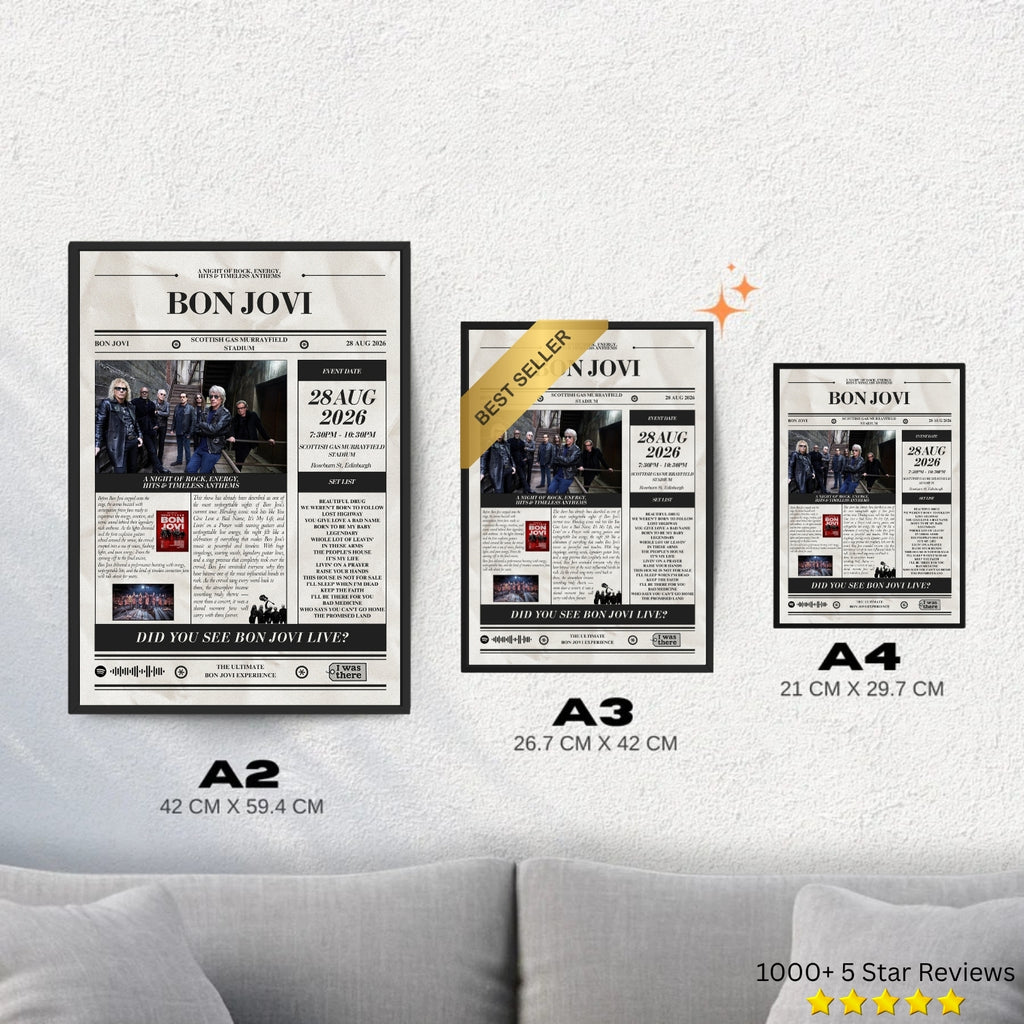 Bon Jovi - Personalised Newspaper Style Concert Poster
