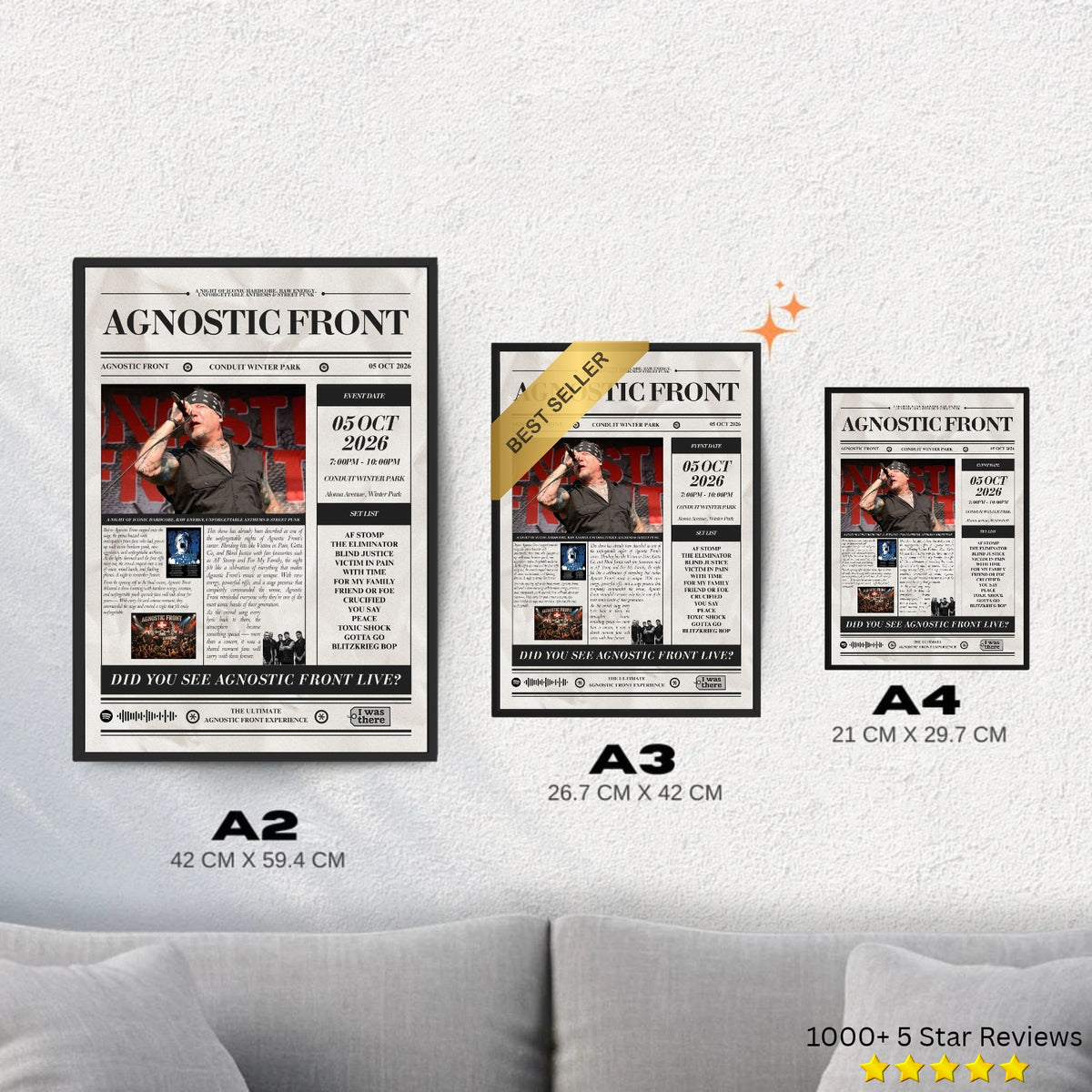 Agnostic Front - Personalised Newspaper Style Concert Poster (USA Tour)