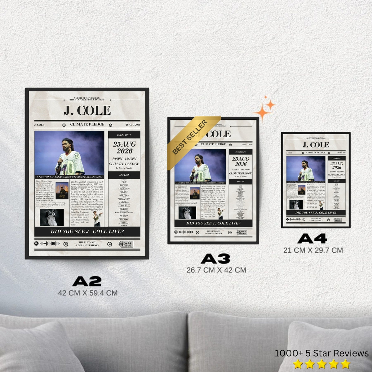 J Cole - Personalised Newspaper Style Concert Poster