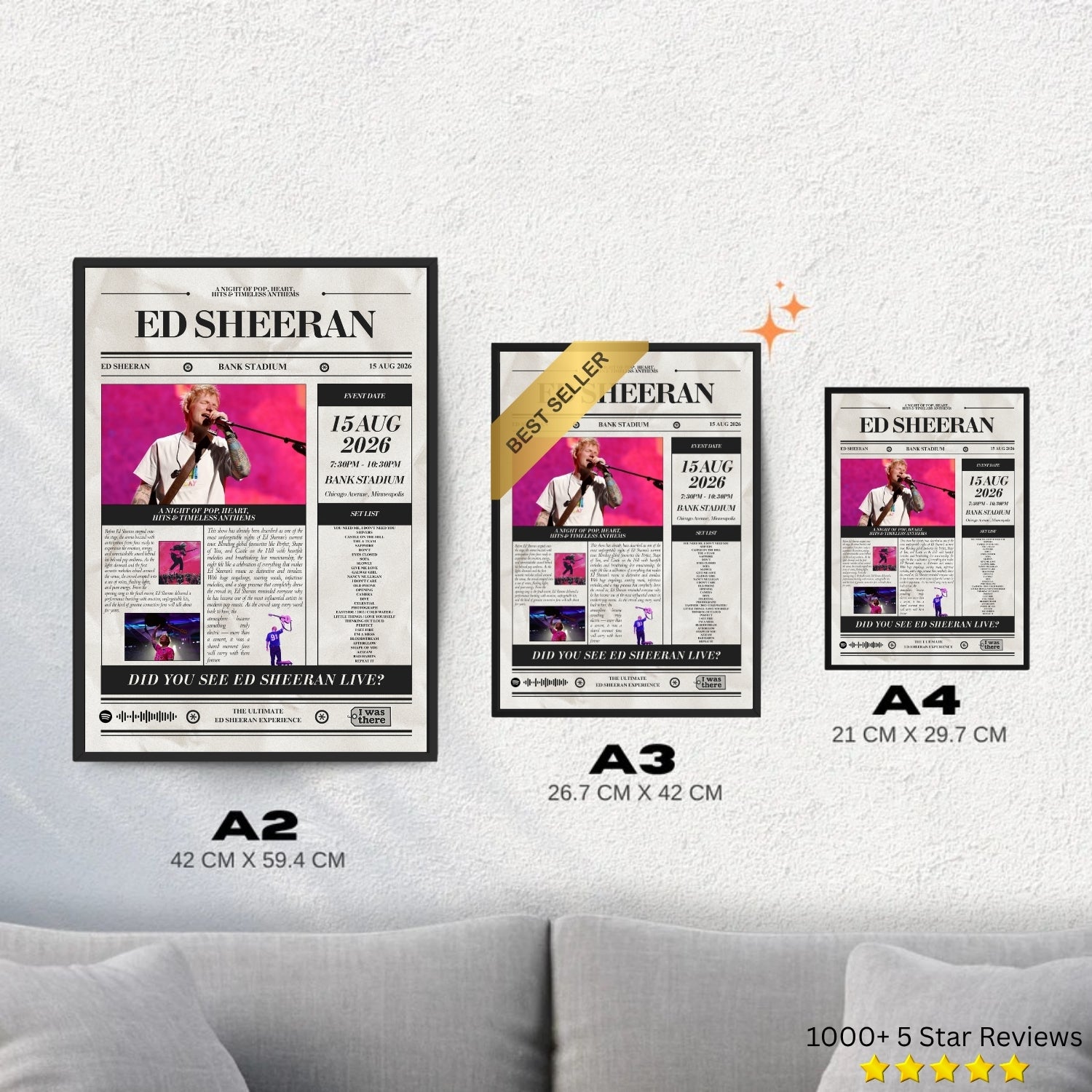 Ed Sheeran - Personalised Newspaper Style Concert Poster (USA Tour)