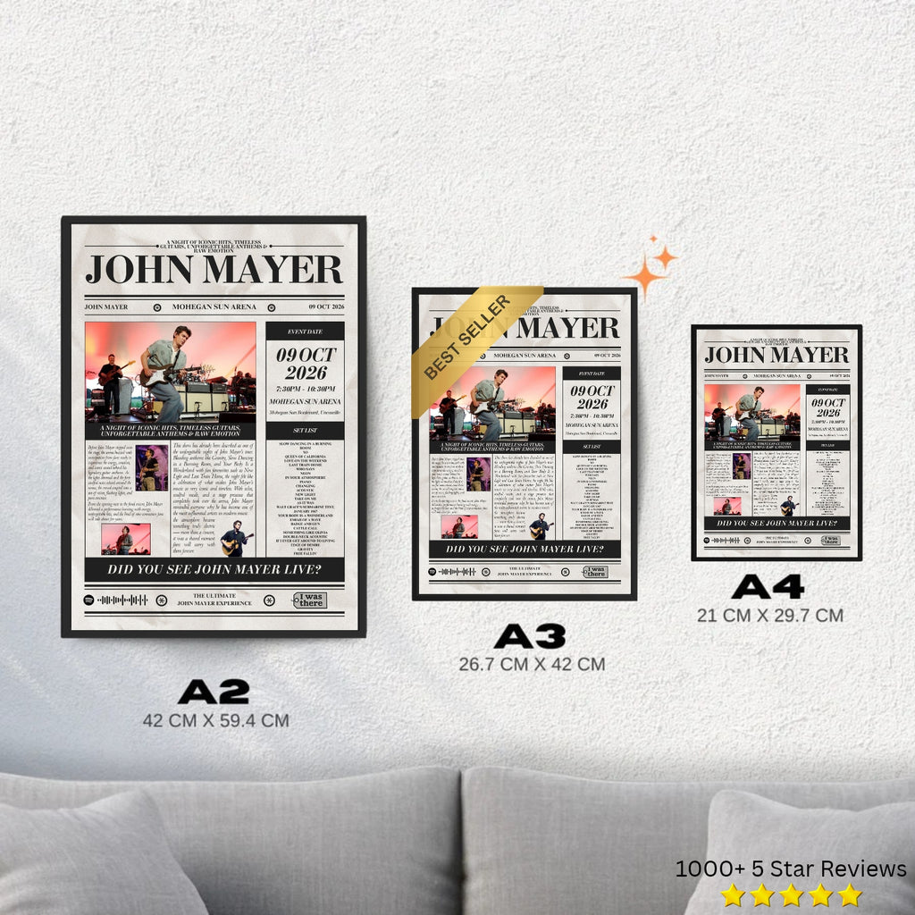 John Mayer - Personalised Newspaper Style Concert Poster (USA Tour)