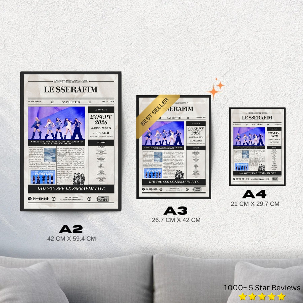 LE SSERAFIM - Personalised Newspaper Style Concert Poster (USA Tour)