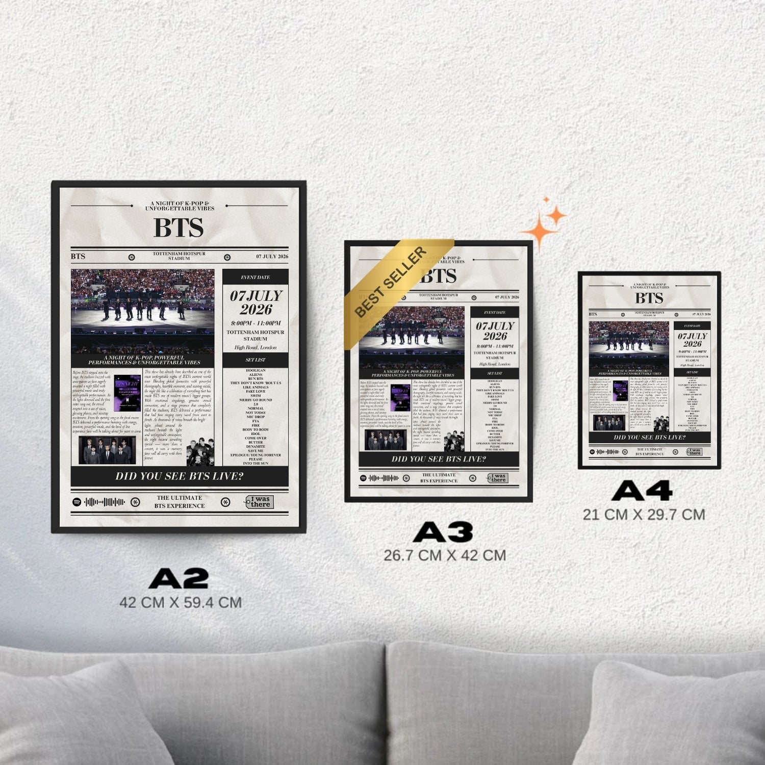 BTS - Personalised Newspaper Style Concert Poster