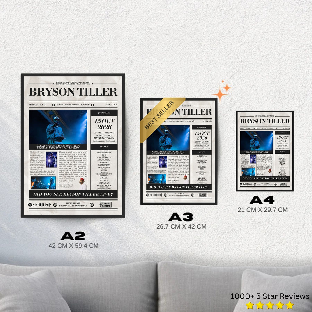 Bryson Tiller - Personalised Newspaper Style Concert Poster (USA Tour)