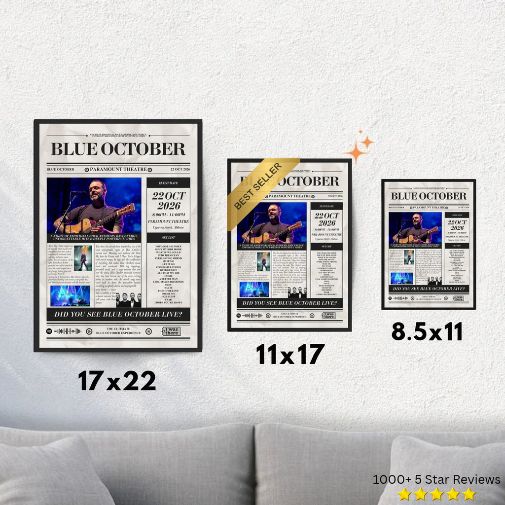 Blue October - Personalised Newspaper Style Concert Poster (USA Tour)