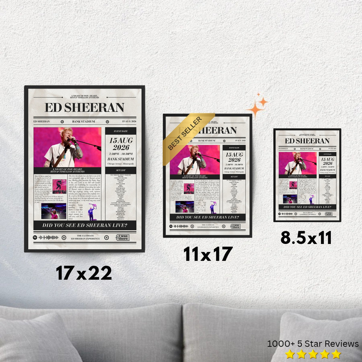 Ed Sheeran - Personalised Newspaper Style Concert Poster (USA Tour)