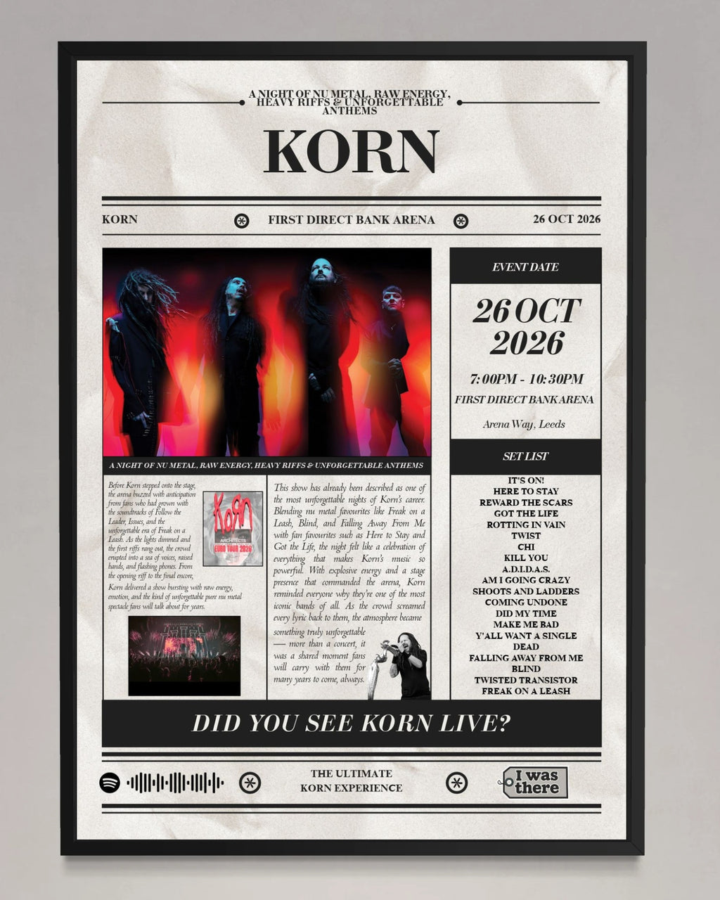 Korn - Personalised Newspaper Style Concert Poster