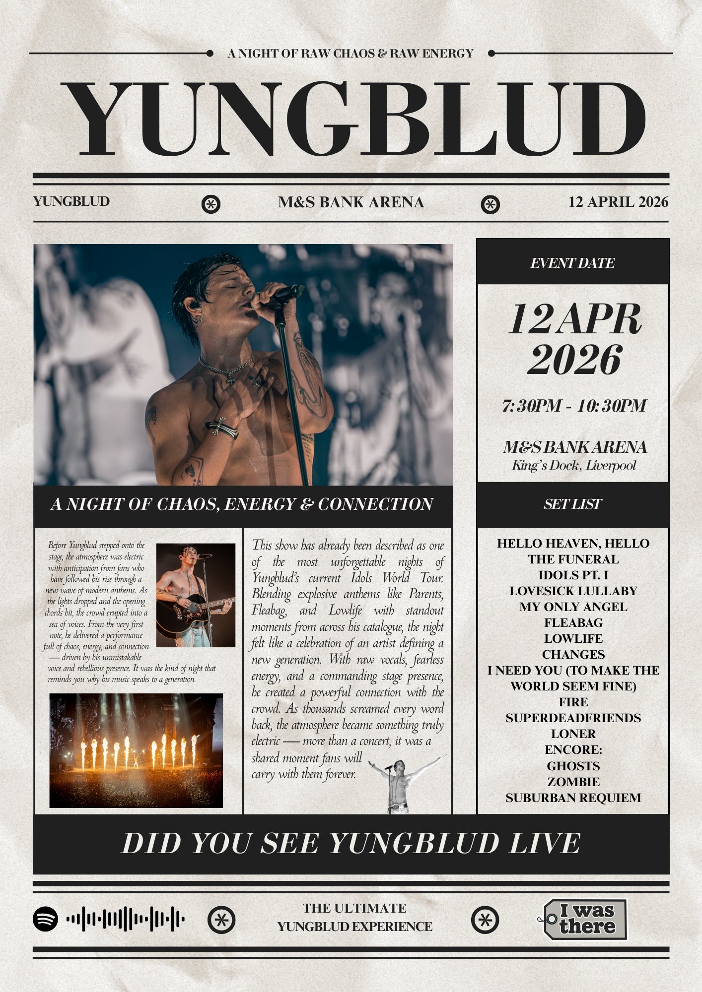 YUNGBLUD - Personalised Newspaper Style Concert Poster