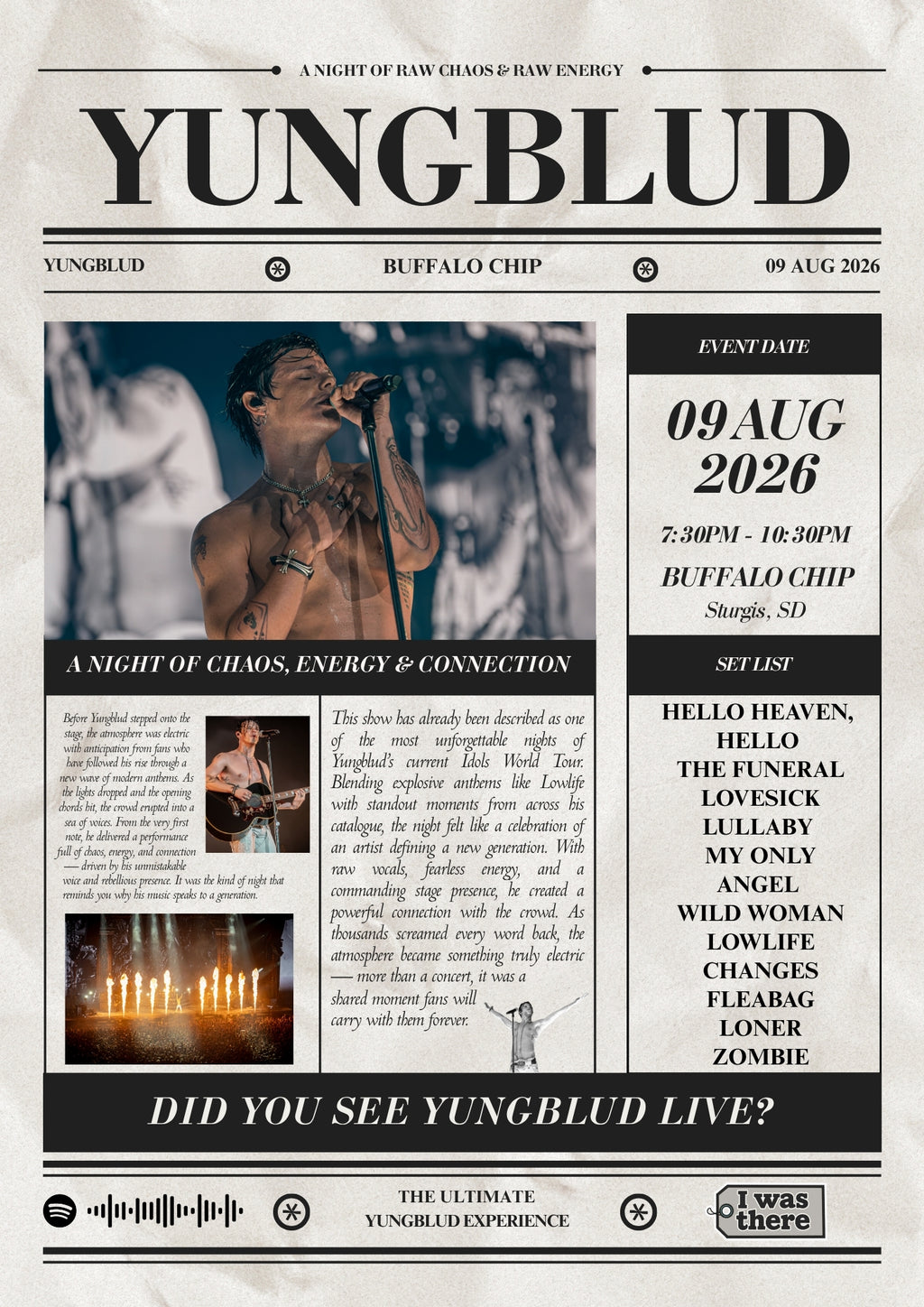 YUNGBLUD - Personalised Newspaper Style Concert Poster (USA Tour)