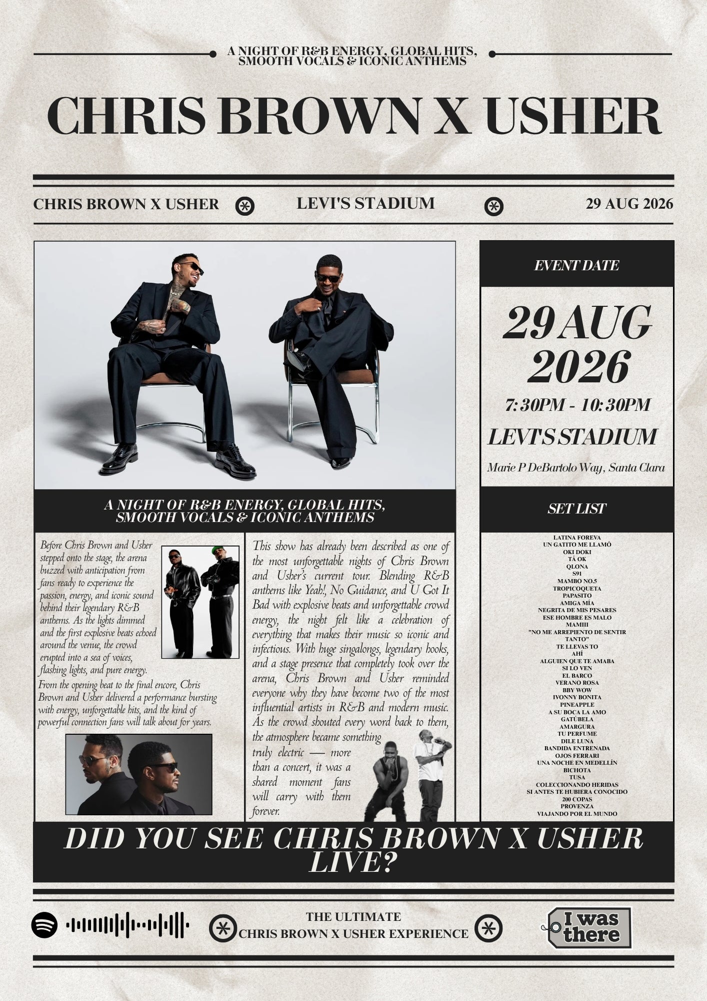 Chris Brown & Usher - Personalised Newspaper Style Concert Poster (USA Tour)