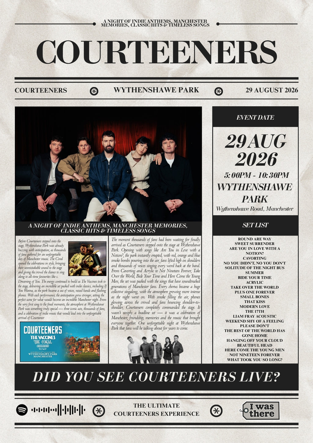 Courteeners - Personalised Newspaper Style Concert Poster