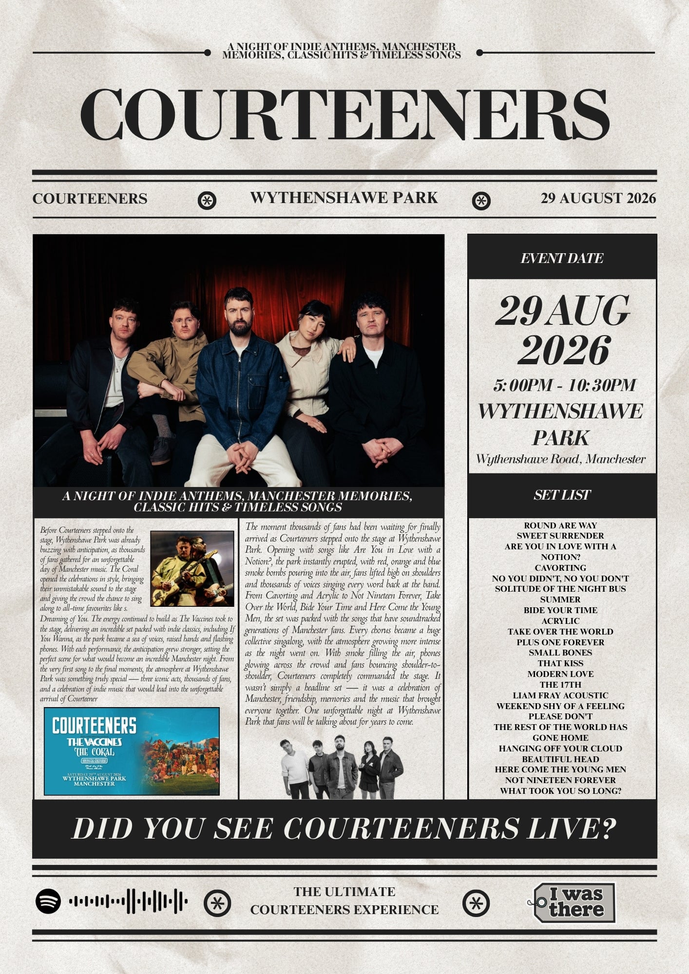 Courteeners - Personalised Newspaper Style Concert Poster