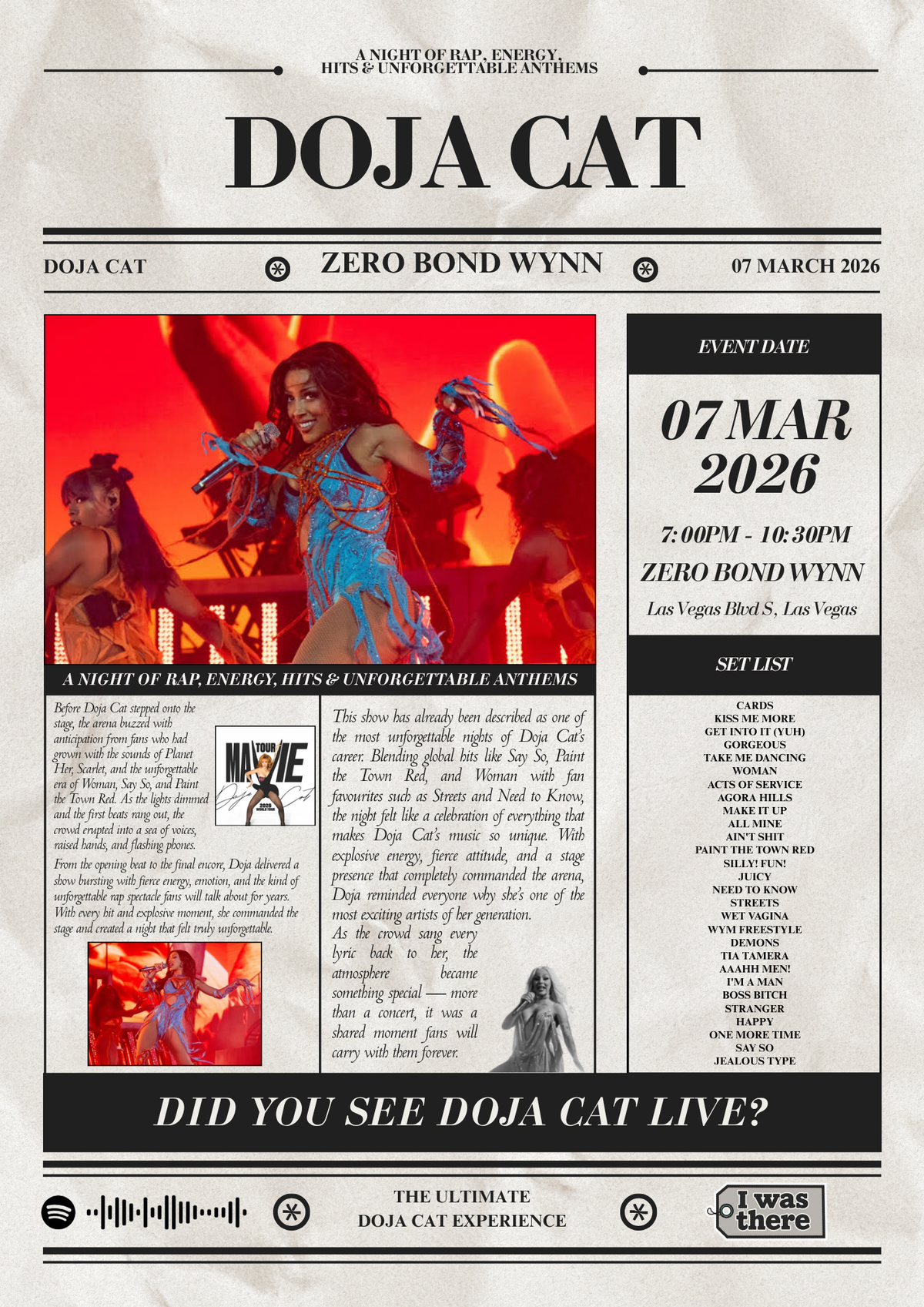 Doja Cat - Personalised Newspaper Style Concert Poster (USA Tour)