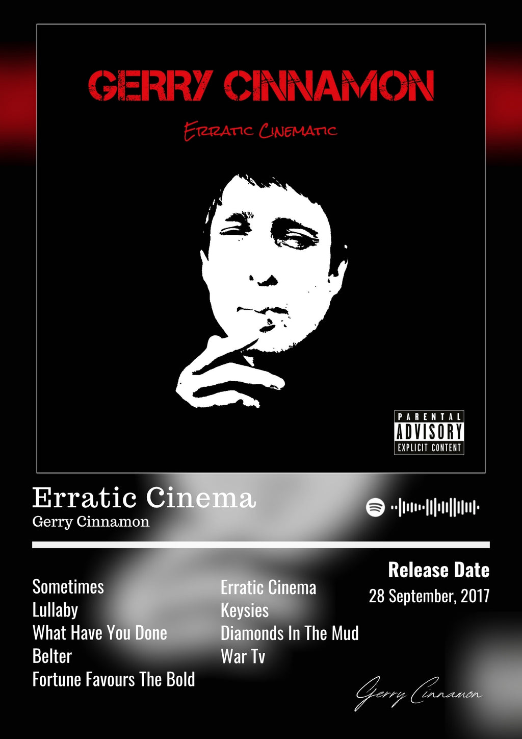 Erratic Cinema - Gerry Cinnamon Inspired Album Poster