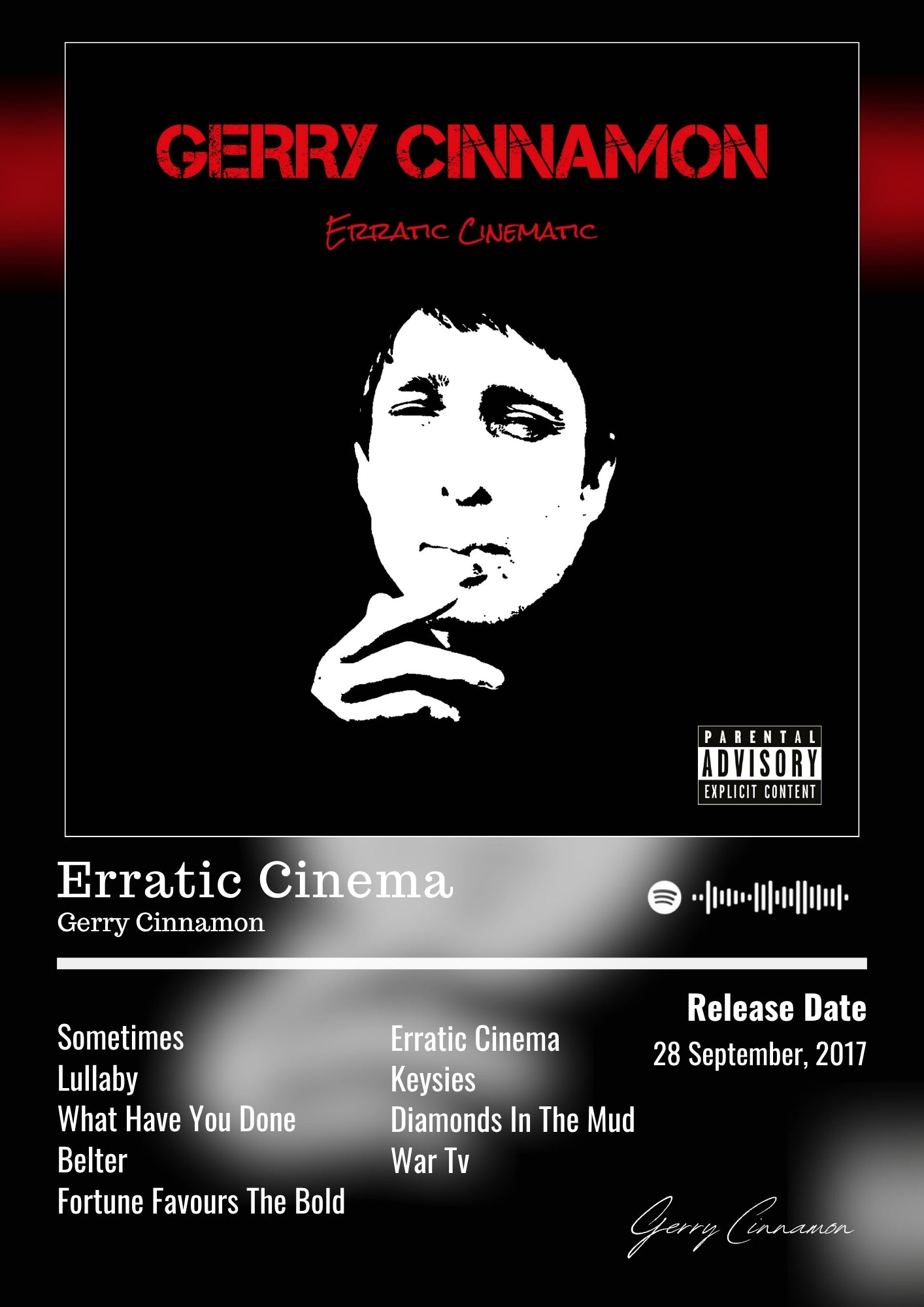 Erratic Cinema - Gerry Cinnamon Inspired Album Poster