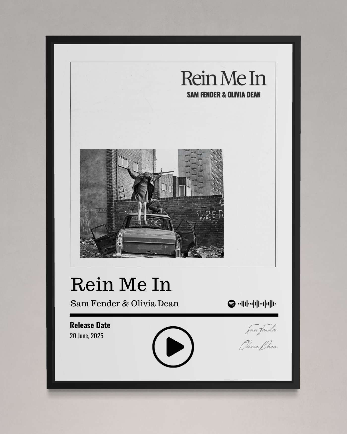 Rein Me In Rein Me In Poster - Sam Fender & Olivia Dean Custom Song Print ...