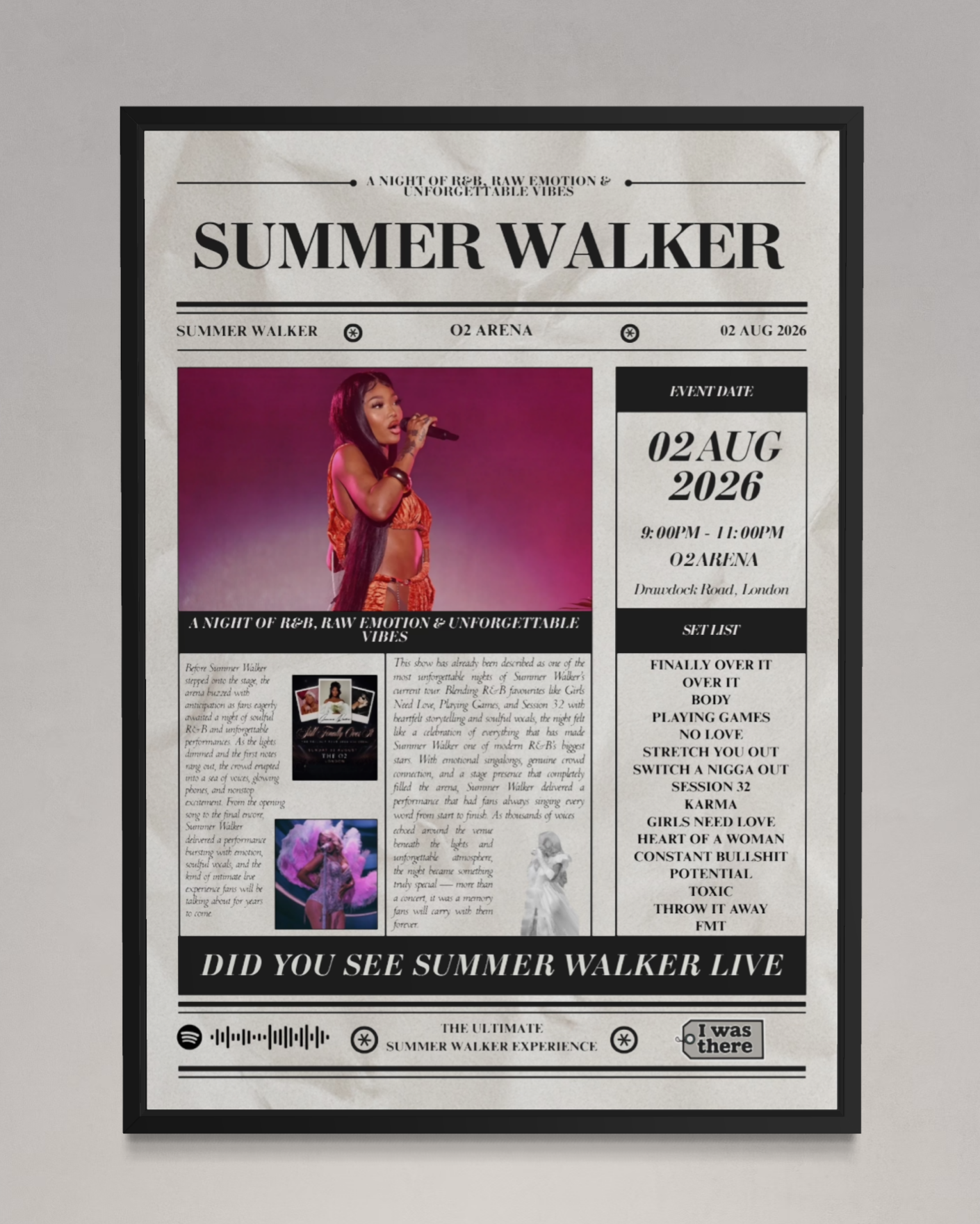 Summer Walker - Personalised Newspaper Style Concert Poster