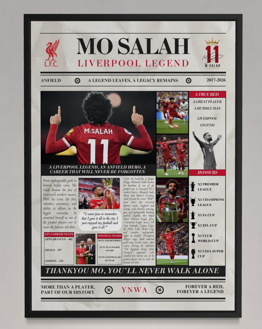 Mo Salah Liverpool Legends Poster - Newspaper Style Print