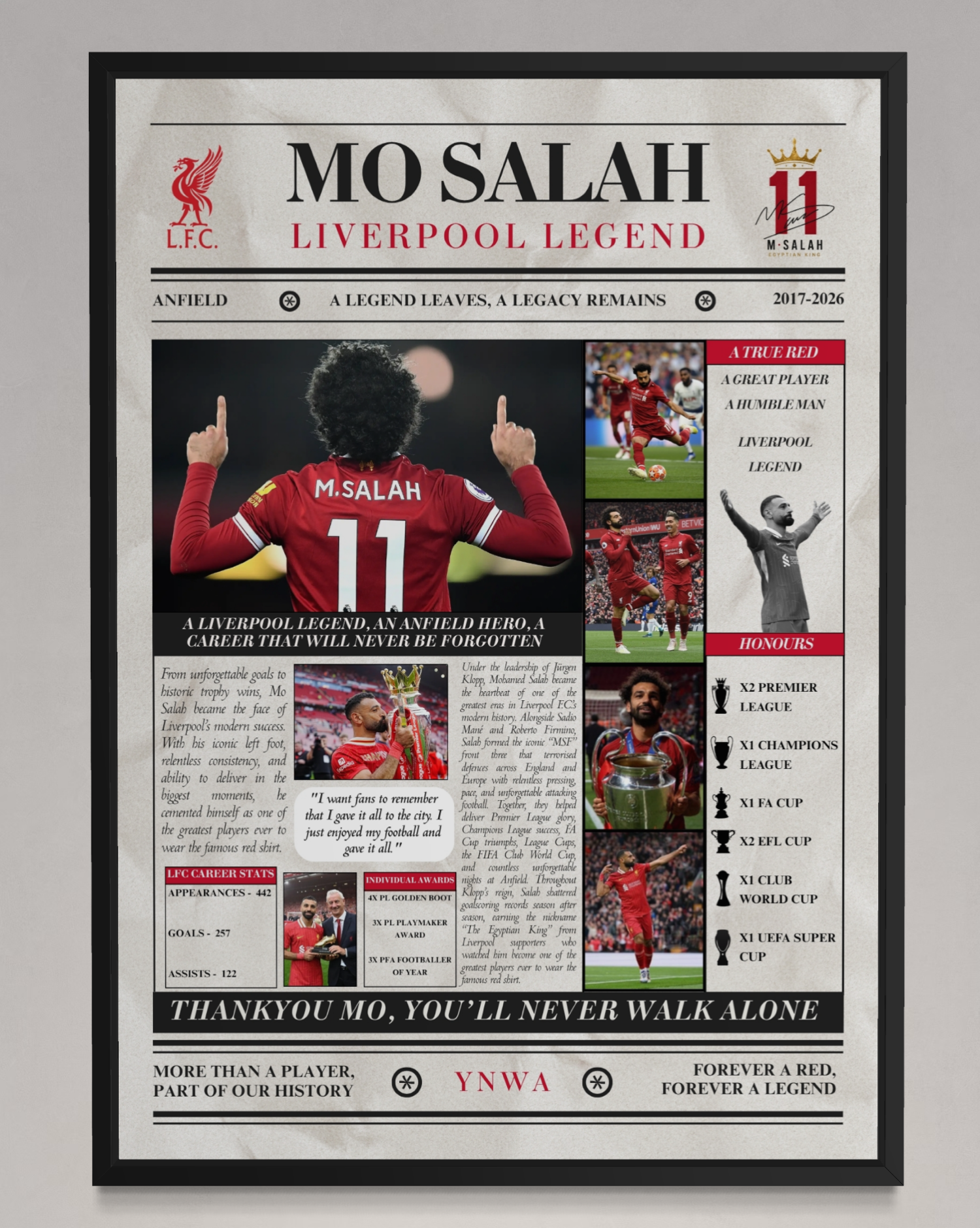 Mo Salah Liverpool Legends Poster - Newspaper Style Print